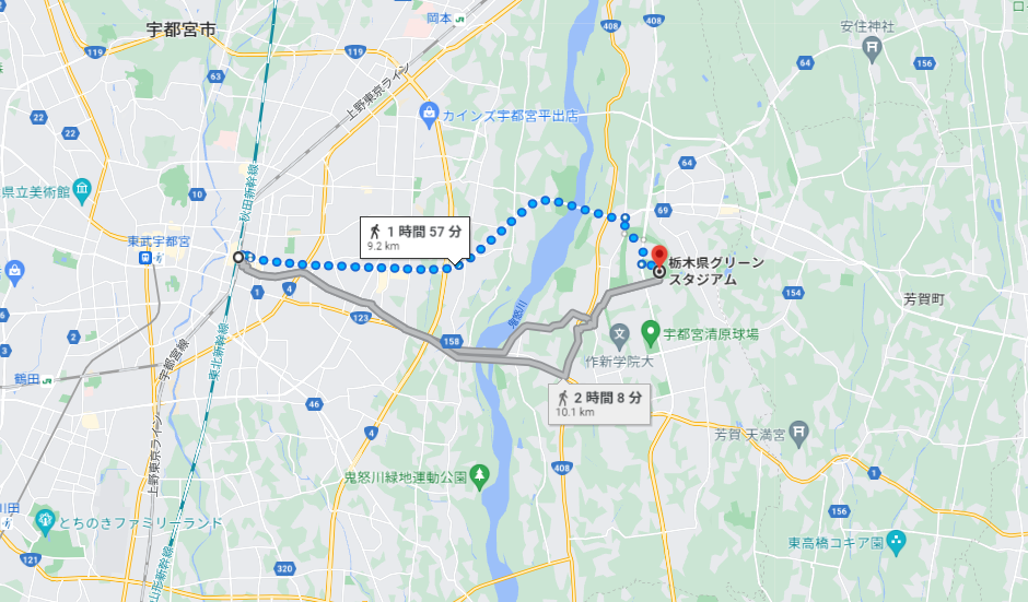 画像:最寄り駅から栃木県グリーンスタジアムへのアクセス