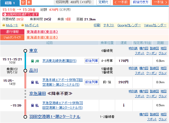 移動行程。東京からJRと私鉄を乗り継いで羽田空港へ。羽田から高知へ直行。