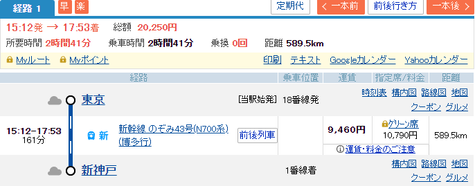 新幹線で東京から新神戸へ