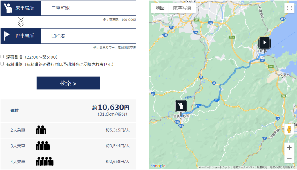 代替手段としてタクシーで臼杵港まで移動